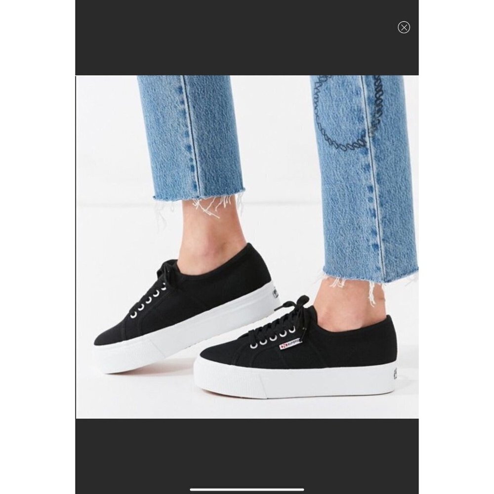 [SUPERGA 2790] EUC Womens 6.5 Black Canvas White Platform Casual‎ Sneakers Shoes